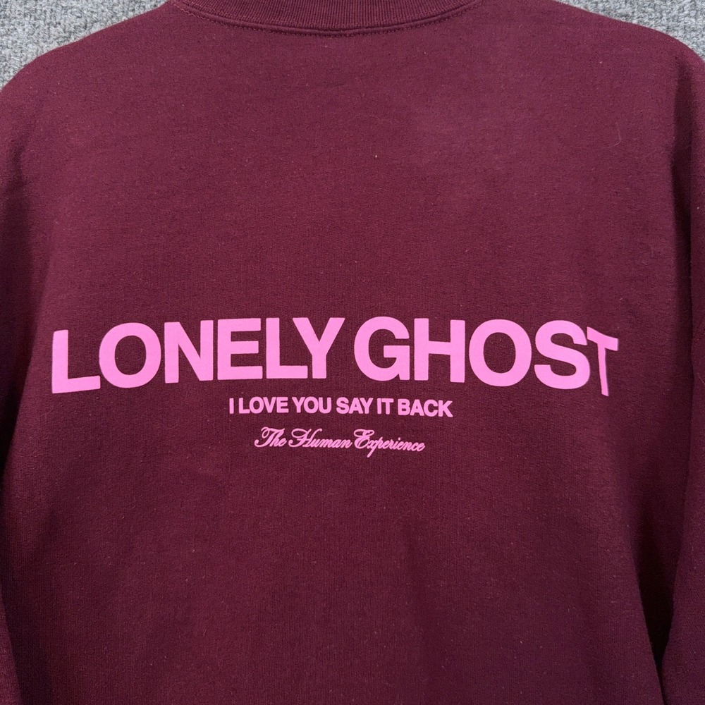 Lonely Ghost Sweatshirt Womens Large Maroon I Love You Say It Back Graphic Crew - Picture 7 of 8